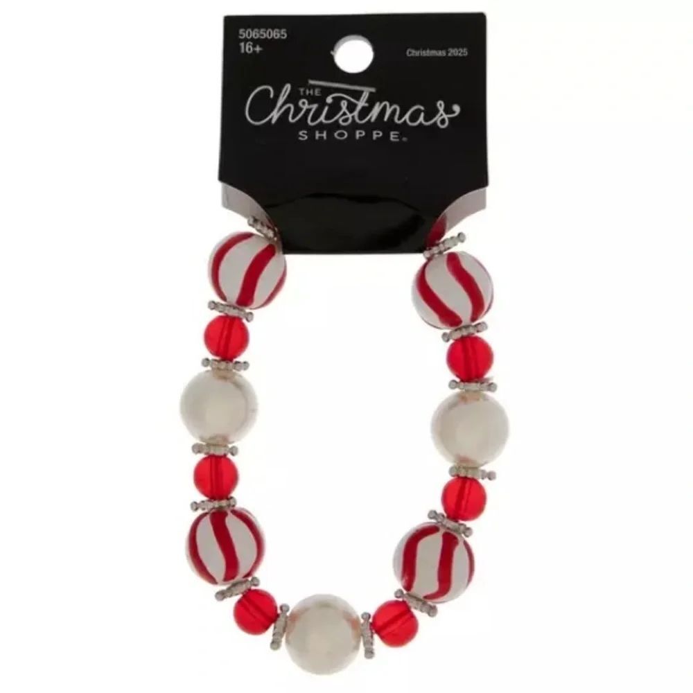 New! The Christmas Shoppe Beaded Peppermint Bracelet NWT